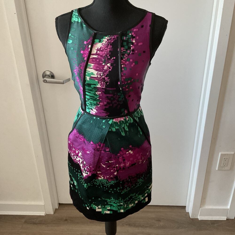 Laundry Shelli Segal 100% Silk Digital Pixel Printed Sleeveless Dress Size 0